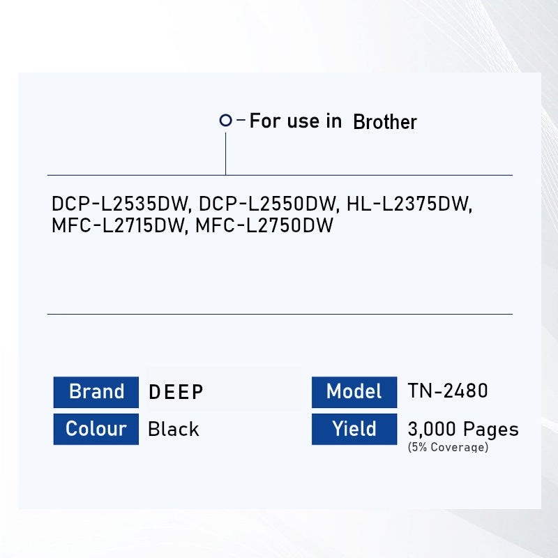 Deep TN-2480 High Quality Toner for usein Brother DCP-L2535DW DCP-L2550DW HL-L2375DW MFC-L2715DW MFC-L2750DW TN2480 2480