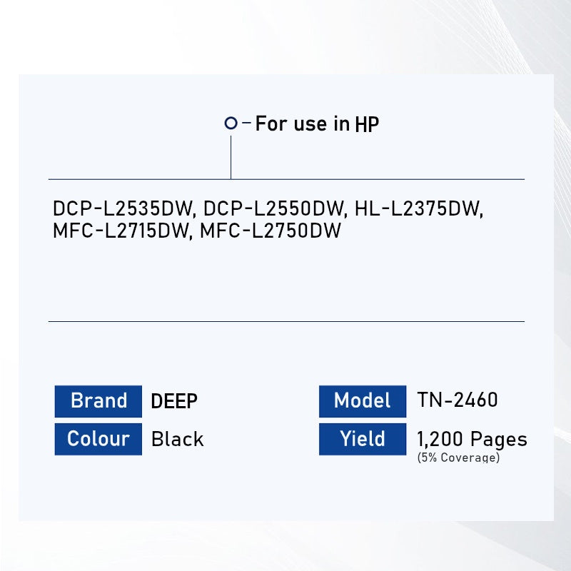 Deep Toner TN-2460 for use in DCP-L2535DW DCP-L2550DW HL-L2375DW MFC-L2715DW MFC-L2750DW TN2460 2460