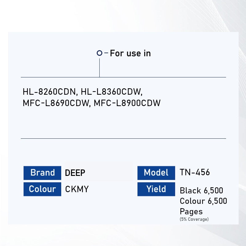 Deep TN-456 High Yield Toner Cartridge for use in HL-8260CDN HL-L8360CDW MFC-L8690CDW MFC-L8900CDW TN456 TN 456